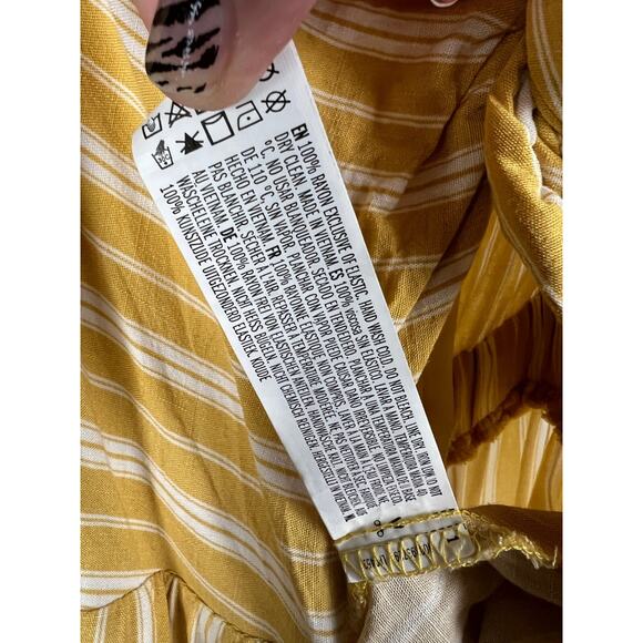 Forever 21 Medium Yellow Cream Stripe Tie Front Ruffle Sleeve Wide Leg Jumpsuit - Picture 6 of 9